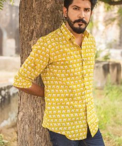 PRINTS VALLEY Men's Shirt Yellow Camel Shirt