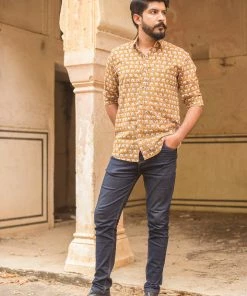 PRINTS VALLEY Men's Shirt Brown Camel Shirt