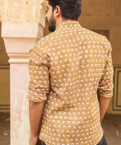 PRINTS VALLEY Men's Shirt Brown Camel Shirt