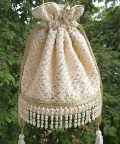 AMYRA FONTANA PEARL FRINGE POTLI - OFF WHITE Purse & Potli