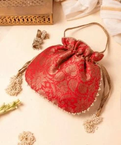 AMYRA RED PURE BANARASI PEARL POTLI