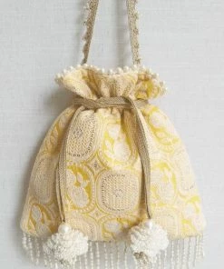 AMYRA Purse & Potli KHWAAB THREADWORK FRINGE POTLI - YELLOW