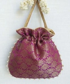 AMYRA PURPLE PURE BANARASI PEARL POTLI Purse & Potli