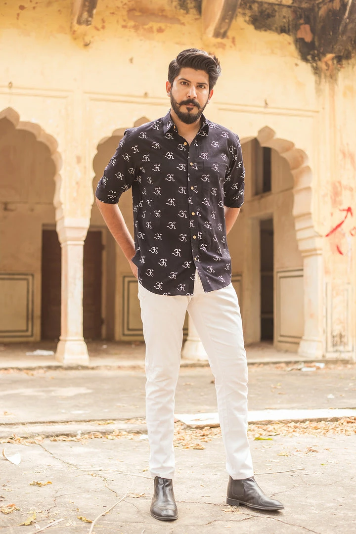 PRINTS VALLEY Men's Shirt Black Om Print Shirt 2 PRINTS VALLEY Men's Shirt Black Om Print Shirt