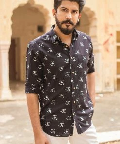 PRINTS VALLEY Men's Shirt Black Om Print Shirt