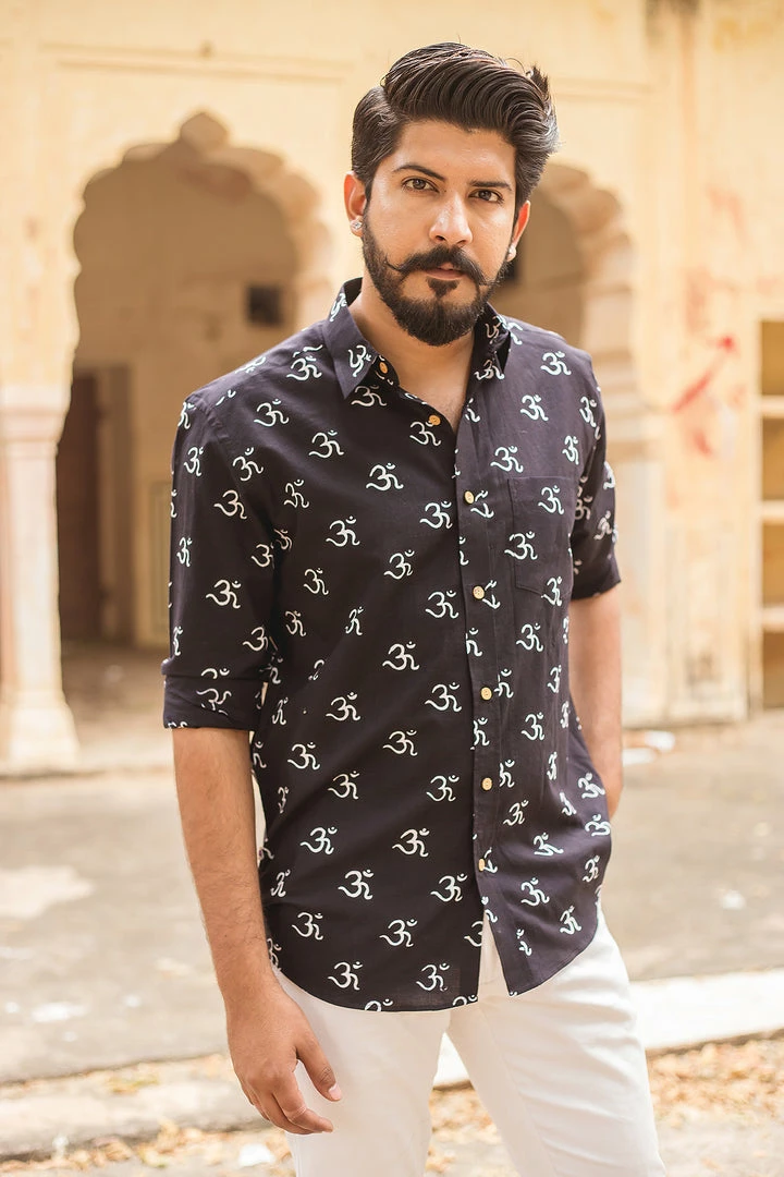 PRINTS VALLEY Men's Shirt Black Om Print Shirt 1 PRINTS VALLEY Men's Shirt Black Om Print Shirt