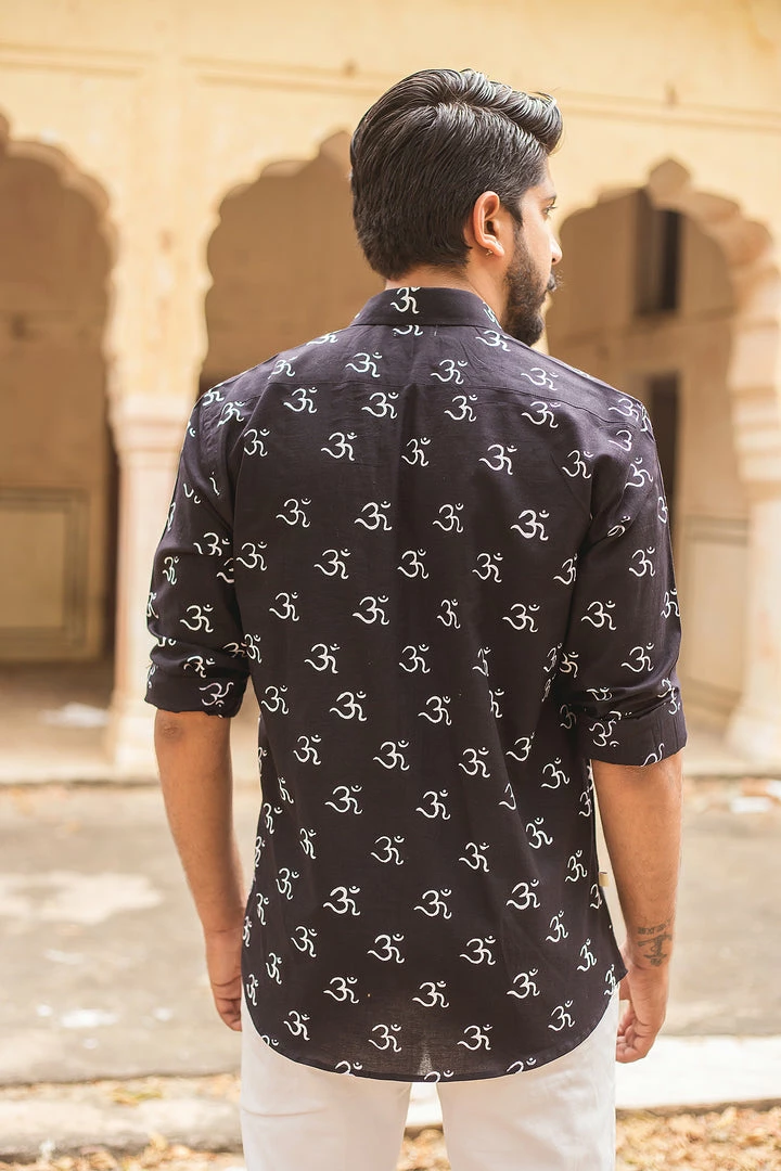 PRINTS VALLEY Men's Shirt Black Om Print Shirt 4 PRINTS VALLEY Men's Shirt Black Om Print Shirt