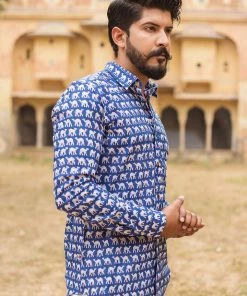 PRINTS VALLEY Men's Shirt Blue Camel Shirt