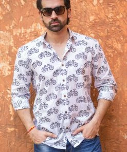 PRINTS VALLEY Men's Shirt White Black Cycle Print