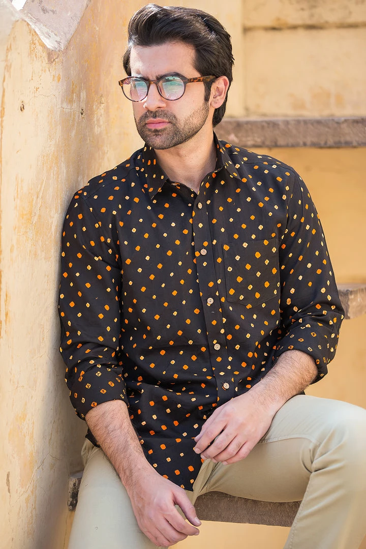 PRINTS VALLEY Black Bandhini Shirt Men's Shirt 1 PRINTS VALLEY Black Bandhini Shirt Men's Shirt