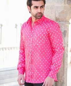 PRINTS VALLEY Pink Bandhini Shirt Men's Shirt 5 PRINTS VALLEY Pink Bandhini Shirt Men's Shirt