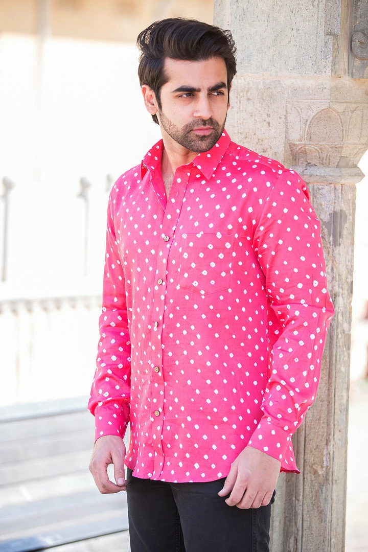 PRINTS VALLEY Pink Bandhini Shirt Men's Shirt 2 PRINTS VALLEY Pink Bandhini Shirt Men's Shirt