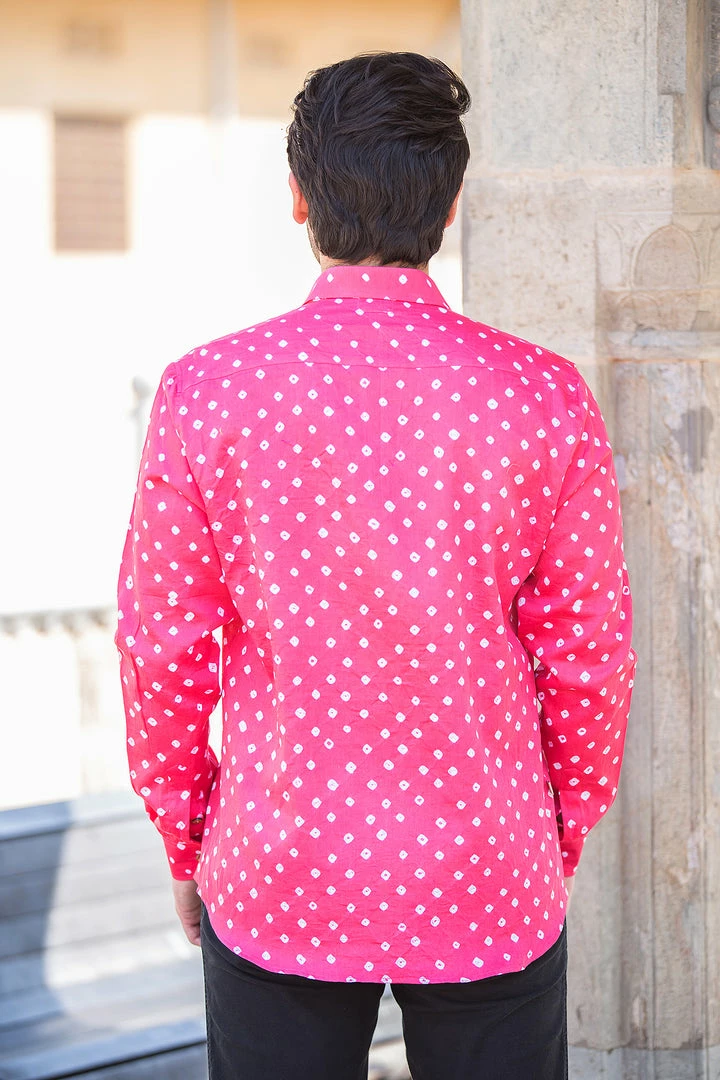 PRINTS VALLEY Pink Bandhini Shirt Men's Shirt 3 PRINTS VALLEY Pink Bandhini Shirt Men's Shirt