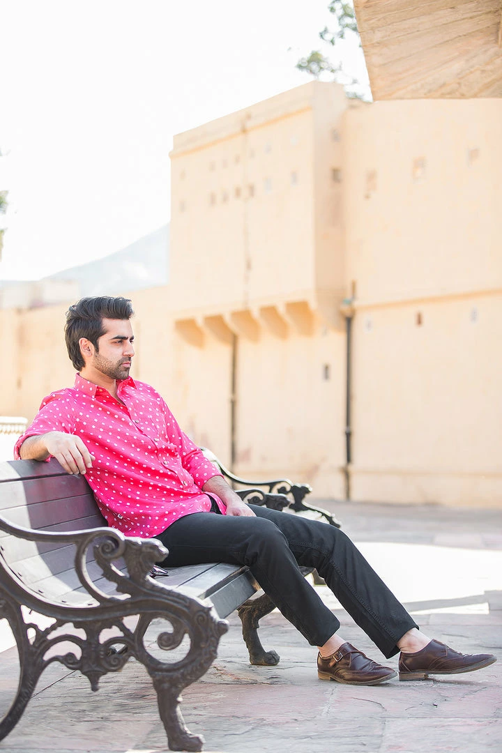 PRINTS VALLEY Pink Bandhini Shirt Men's Shirt 4 PRINTS VALLEY Pink Bandhini Shirt Men's Shirt