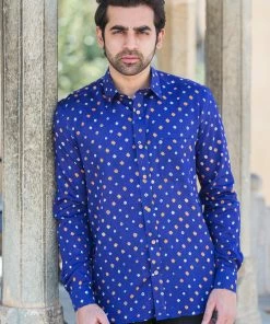 PRINTS VALLEY Men's Shirt Blue Bandhini Shirt