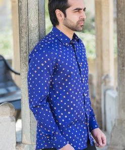 PRINTS VALLEY Men's Shirt Blue Bandhini Shirt