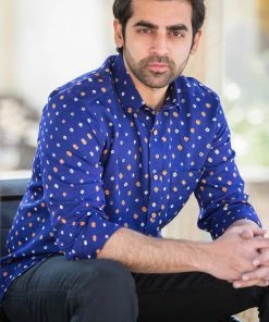 PRINTS VALLEY Men's Shirt Blue Bandhini Shirt