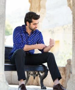 PRINTS VALLEY Men's Shirt Blue Bandhini Shirt