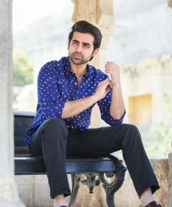 PRINTS VALLEY Men's Shirt Blue Bandhini Shirt