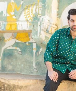 PRINTS VALLEY Green Bandhini Shirt Men's Shirt