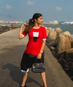 Label RishMaan Uptown Contemporary Stripes Patchwork - Maroon