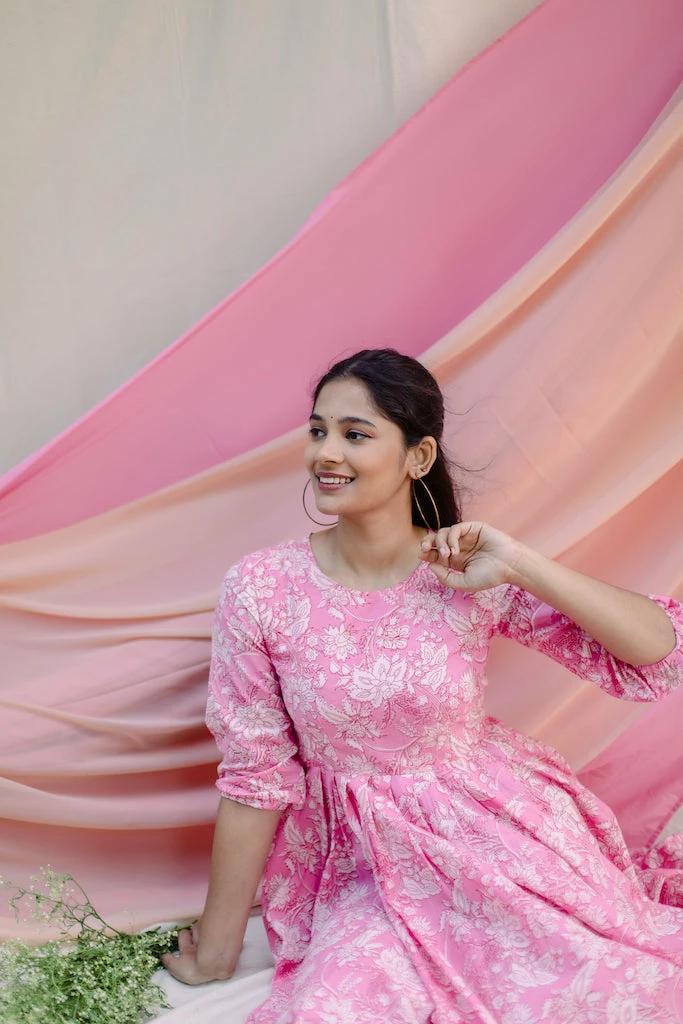 Manjal Couture Pink Floral Maxi Margazhi Moments 2 Manjal Couture Pink Floral Maxi Margazhi Moments