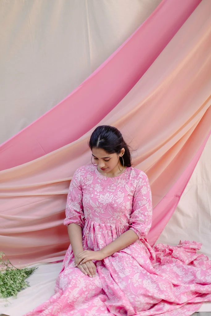 Manjal Couture Pink Floral Maxi Margazhi Moments 4 Manjal Couture Pink Floral Maxi Margazhi Moments