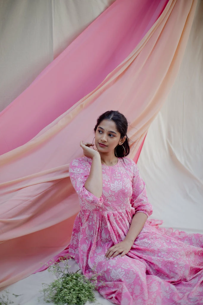 Manjal Couture Pink Floral Maxi Margazhi Moments 3 Manjal Couture Pink Floral Maxi Margazhi Moments