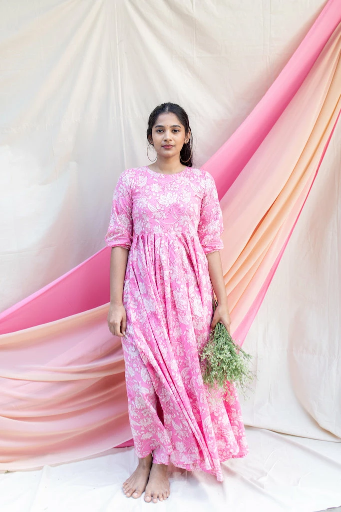 Manjal Couture Pink Floral Maxi Margazhi Moments 1 Manjal Couture Pink Floral Maxi Margazhi Moments