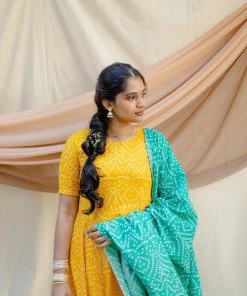 Manjal Couture Margazhi Moments Yellow Bandhini Co-ord Set