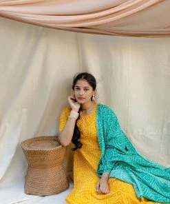 Manjal Couture Margazhi Moments Yellow Bandhini Co-ord Set