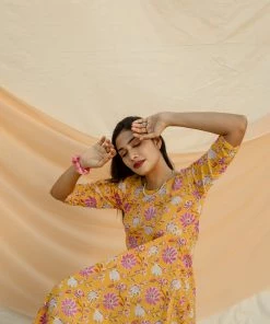 Manjal Couture Yellow Floral Swing Dress