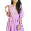Threeness Breezy Summer Lilac Pintuck Short Dress