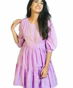 Threeness Breezy Summer Lilac Pintuck Short Dress
