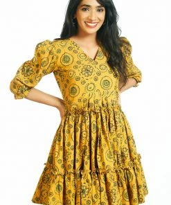 Threeness Mustard Tier Dress
