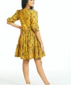 Threeness Mustard Tier Dress