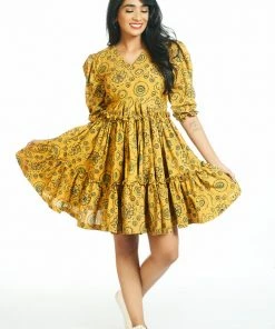 Threeness Mustard Tier Dress