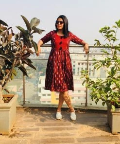 Threeness Maroon Ikat Dress