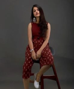 Threeness Breezy Summer Maroon Ikat Jumpsuit