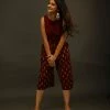 Threeness Breezy Summer Maroon Ikat Jumpsuit