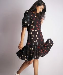 Threeness Ajrakh Moon Frill Dress
