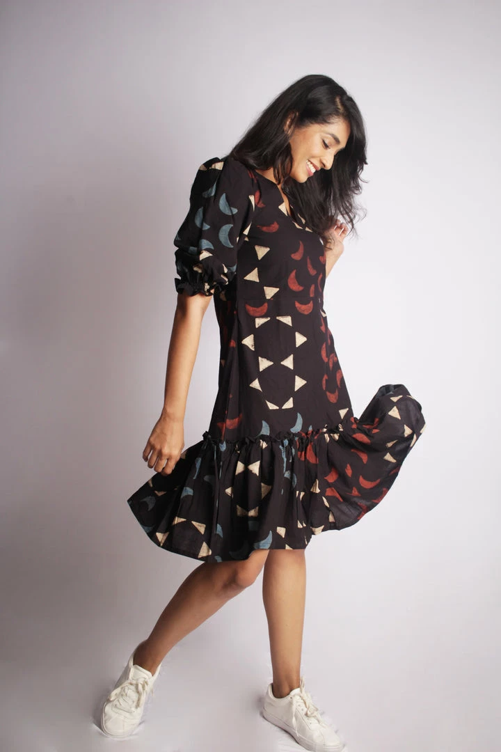 Threeness Ajrakh Moon Frill Dress 2 Threeness Ajrakh Moon Frill Dress