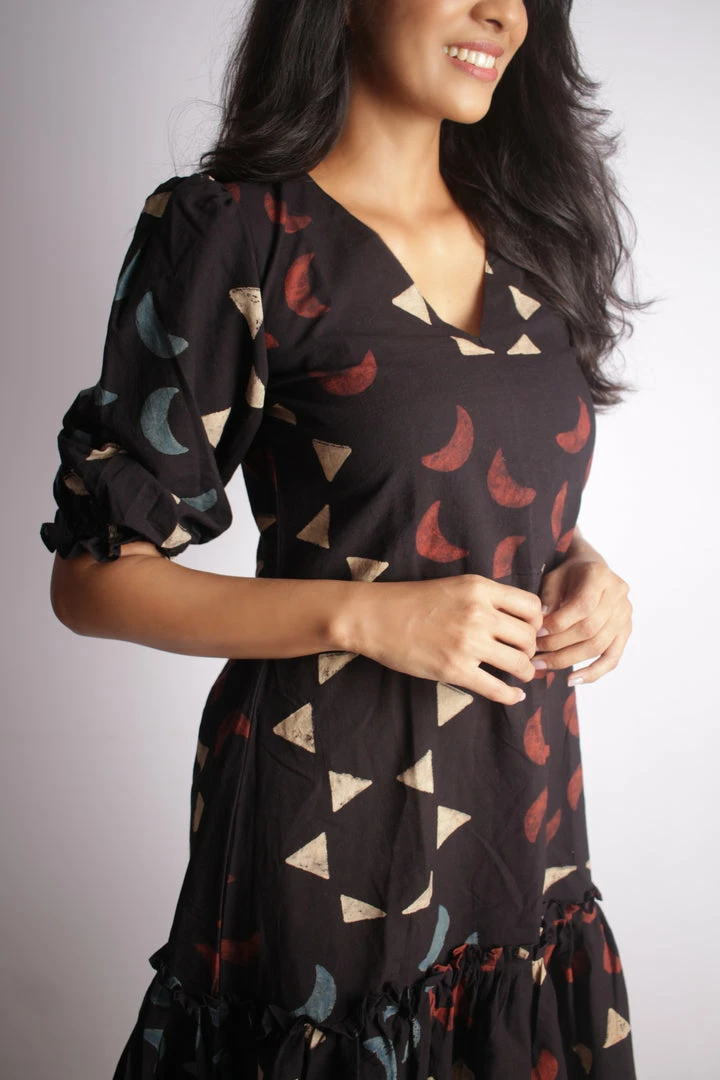 Threeness Ajrakh Moon Frill Dress 3 Threeness Ajrakh Moon Frill Dress