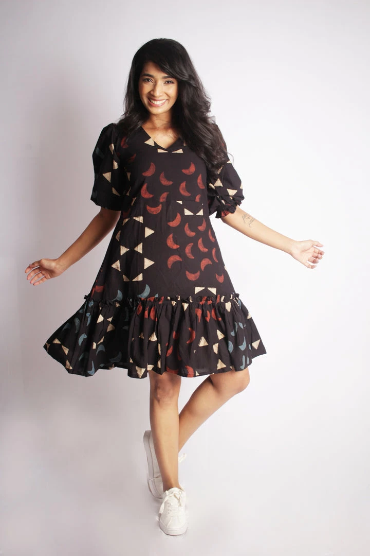 Threeness Ajrakh Moon Frill Dress 5 Threeness Ajrakh Moon Frill Dress