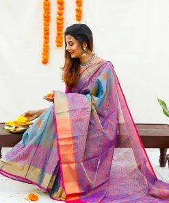 Tashi Threads Sarees Mandaara - Nilam