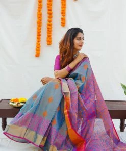 Tashi Threads Sarees Mandaara - Nilam