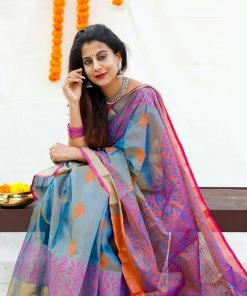 Tashi Threads Sarees Mandaara - Nilam
