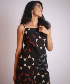 Threeness Breezy Summer Moon Ajrakh Slip Dress
