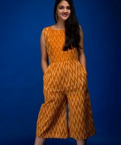 Threeness Mustard Ikat Jumpsuit