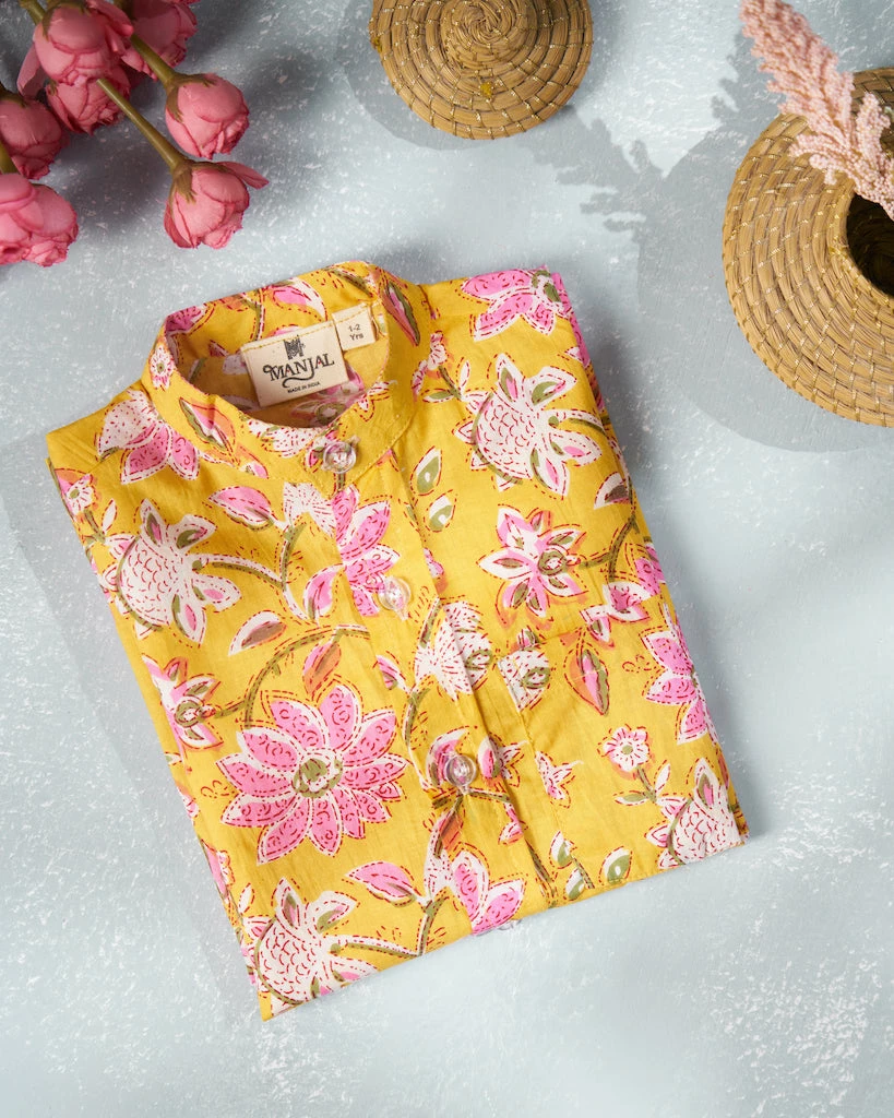 Manjal Couture Yellow Floral Shirt Mini Corner 1 Manjal Couture Yellow Floral Shirt Mini Corner